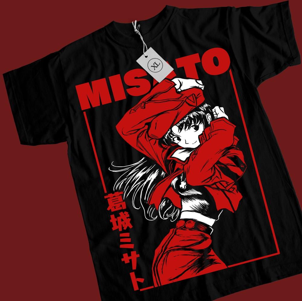 Футболка Мисато Аска Евангелион Нового Поколения Каваи Аниме Черная Футболка Все Размеры Унисекс Футболка M