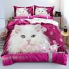 Cat Themed Bedding Set Cute Pet Pattern Down Duvet and Pillowcase 2/3 Pieces of Microfiber Fabric Washable and Quick Drying Home Decoration
