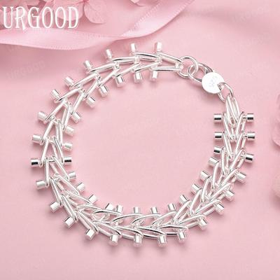 925 Sterling Silver Double Row Bead Chain Bracelet Fashion Wedding Jewelry