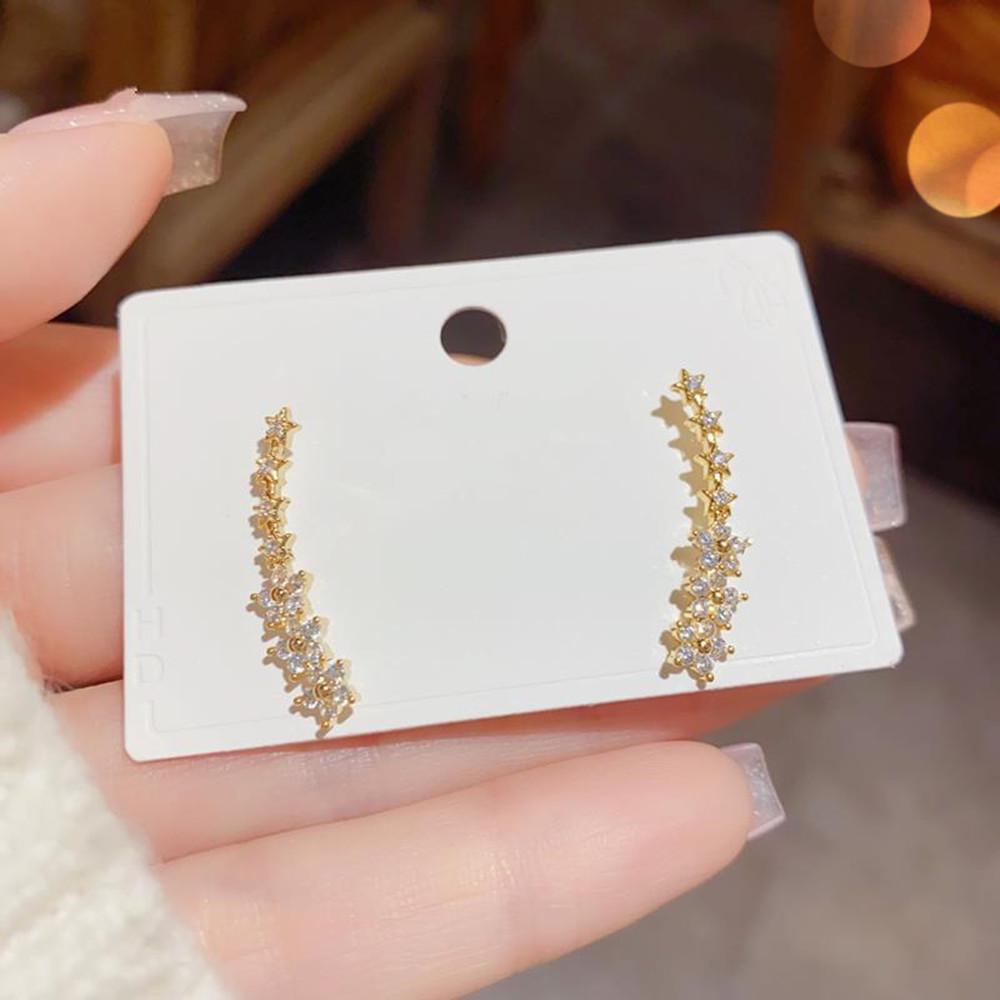 

14K Gold Plated S925 Silver Five-Petal Flower Ear Cuffs & Star Diamond-Inlaid Earrings for Women золотой