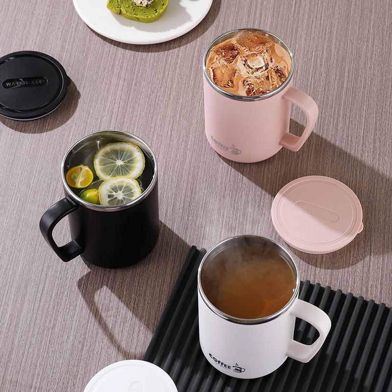 304 Stainless Steel Double-Layer Anti-Scalding Tape Cover Mouthwash Cup Coffee Cup Tea Cup Printable Gift