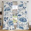 2 Stück Vorhang, Weiße Basis mit blauem Blumenmuster, Geeignet für Schlafzimmer und Wohnzimmer, Mit Stangendurchzug