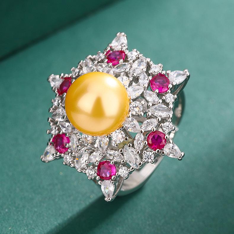 

Jewelry simulation emerald sunflower pearl ring copper bottom gold-plated fritillary pearl necklace