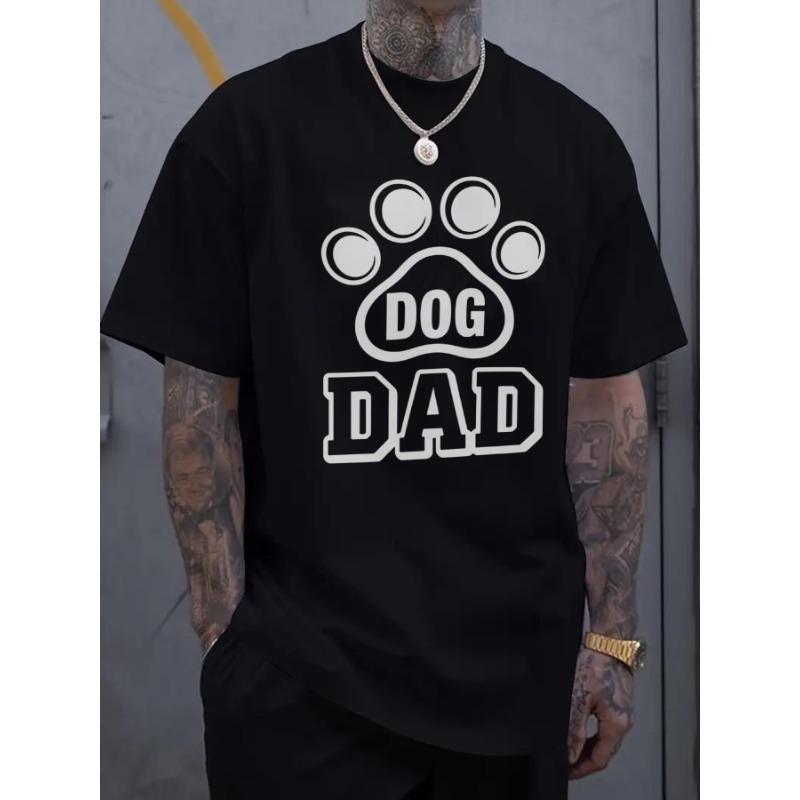 European Size Men's Dog Dad Paw Print Graphic T-Shirt - Black Casual Short Sleeve Tee for Pet Lovers, Comfort Round Neck Regular Fit Machine Washable