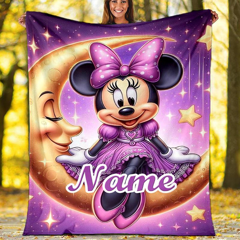 Customizable Minnie Throw Blanket – Personalized Name, All-Season Cozy Snug Blanket, Machine Washable, Personalized Blanket