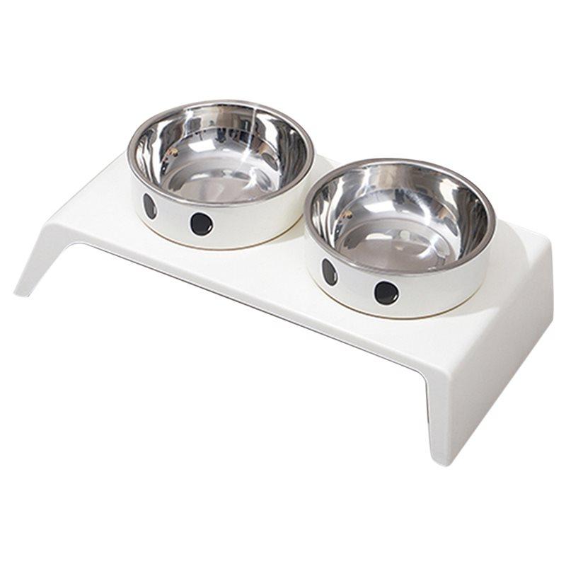 

M-Современные-Поднятые Миски для Кормления Собак на Подставке Двойные Нержавеющая Сталь Еда Вода белый
