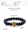 Volcanic Stone Beads Bracelet with Leopard Head and Diamond Circle - Trendy Elastic Hand Ornament