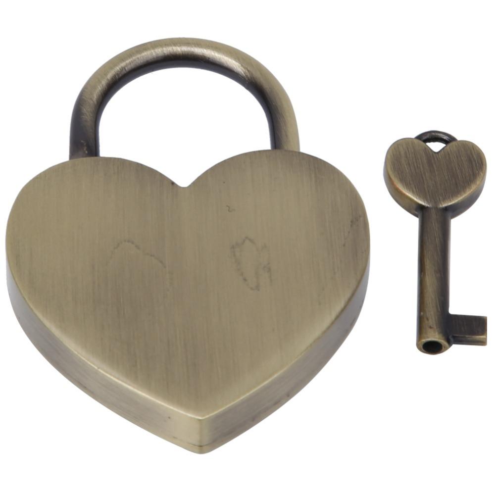 1pcs Couple Vintage Style Heart Padlock Gold Tone Heart Shaped Love Lock Metal Padlock Craft Supplies