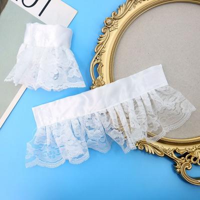 White Neckband Lolita Lace Cuffs Lace Ruffled Arm Sleeves Decorative Gloves  Stage Performance