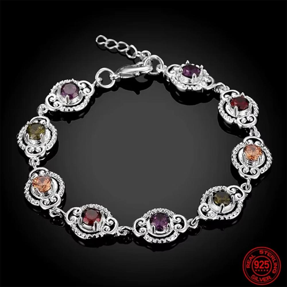 Fashion   Copper 8 Inches Fine Color Zircon Bracelet For Women Wedding Charm Jewelry Gifts Party