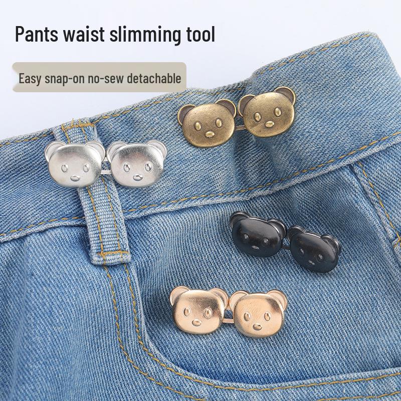 Cute Bear Head Snap Button for Jeans - Detachable, Nail-Free, Stitch-Free Waist Reducer