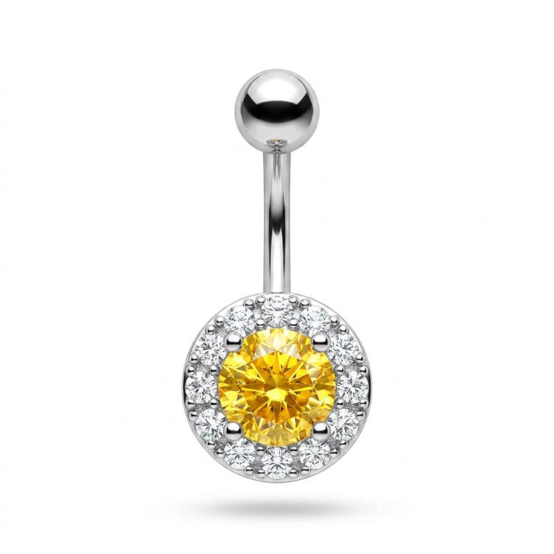 Hypoallergenic Belly Button Ring 316 Stainless Steel Shiny Zircon Fashion Navel Piercing Jewelry for Summer Beach Vacation