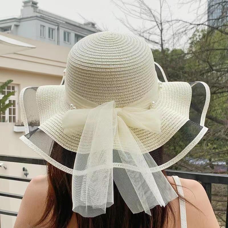 Straw Hat Women's Summer Sun Hat Korean Version Fashionable Seaside Sun Protection Large Brim Sunshade UV Protection Foldable Beach Hat
