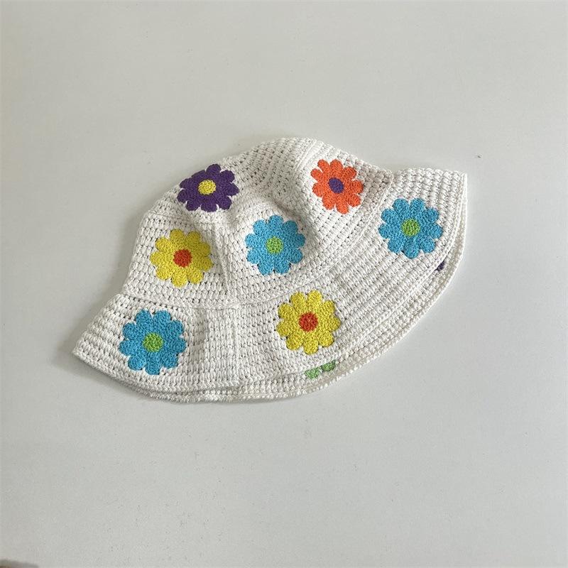 Handmade colored flower wool hat female sweet cute small fresh pot hat versatile face small knitted hat