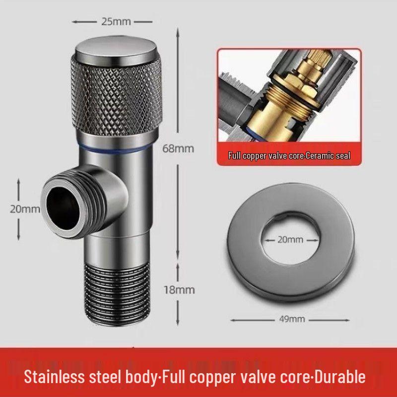 Gun Gray Stainless Steel Angle Valve - Hot/Cold Water Heater Stop Valve with Copper Core for Toilet.
