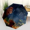 Lion King,Night Sky Fully Automatic Themed Umbrella   8 Ribs Durable Iron Frame, Tri Fold Compact Design, Perfect As a Gift, Travel Umbrella