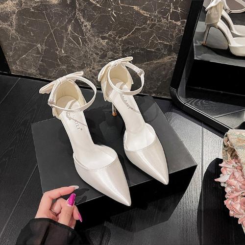 

Fashion White Satin Wedding Shoes with Bow High Heels Elegant Bridal Shoes for Women 43