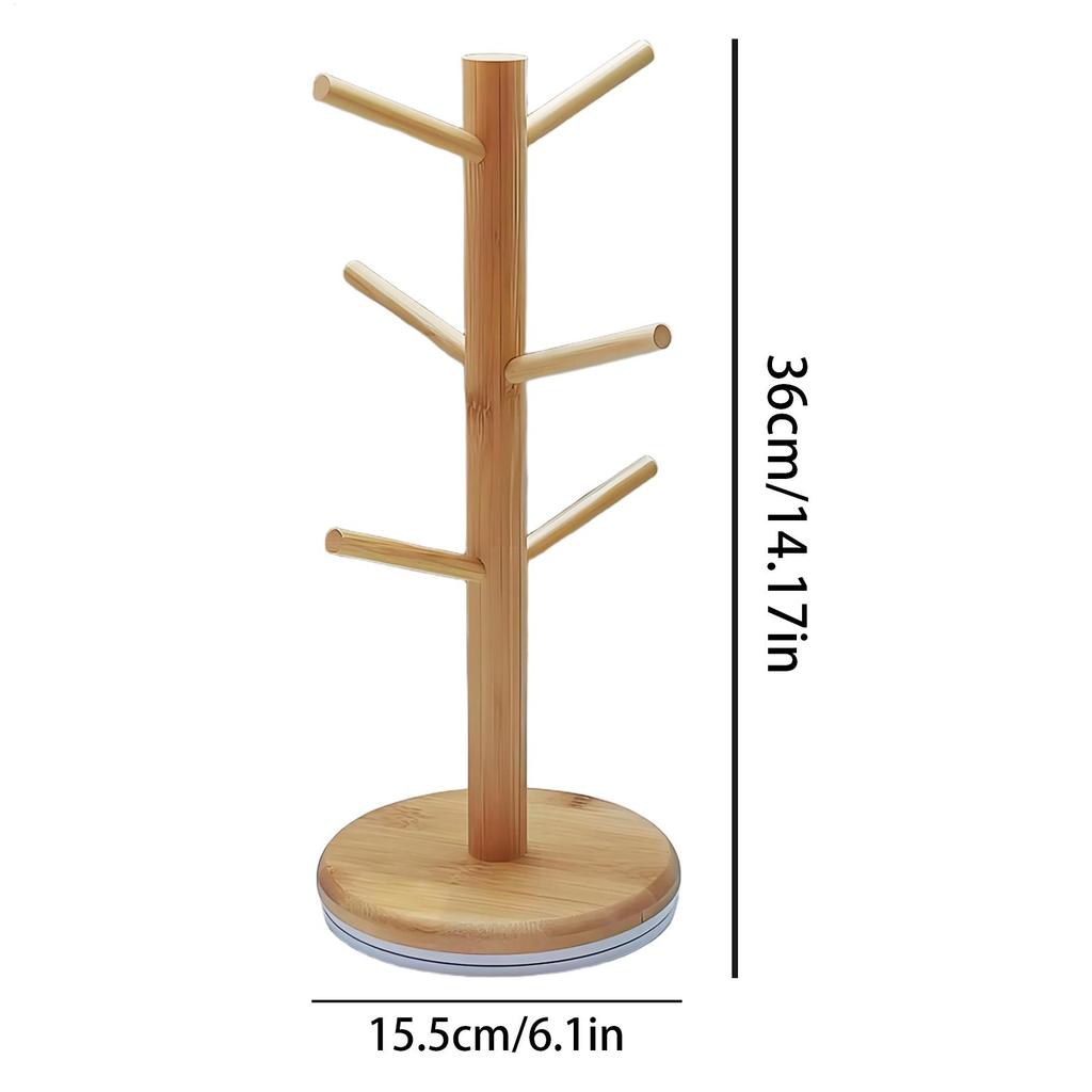 Hölzerner Becher Hänge-Präsentationsständer Trinkgläser Regal mit 6 Haken Baumform Holz Kaffee Tee Tasse Aufbewahrungshalter Ständer