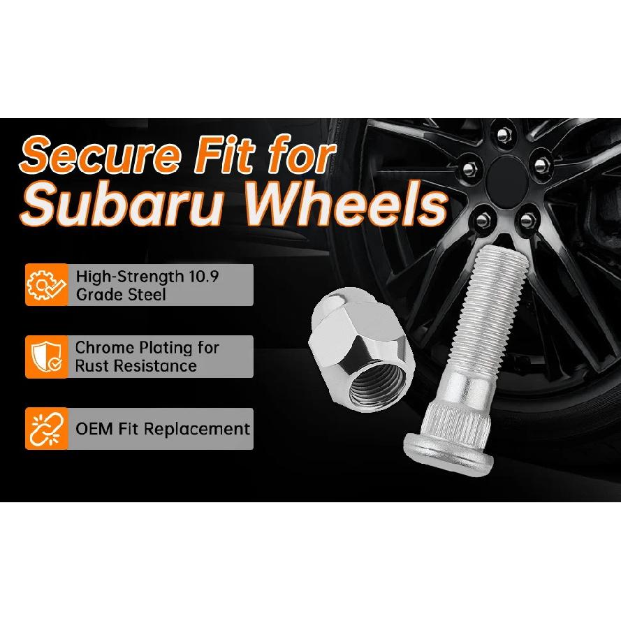 M12 x 1.25 10.9 Wheel Lug Stud and Nuts Fit for Subaru 60 Degree Tapered Seat Wheel Hub Bolt Nut Set 28365FE001 28171AJ000