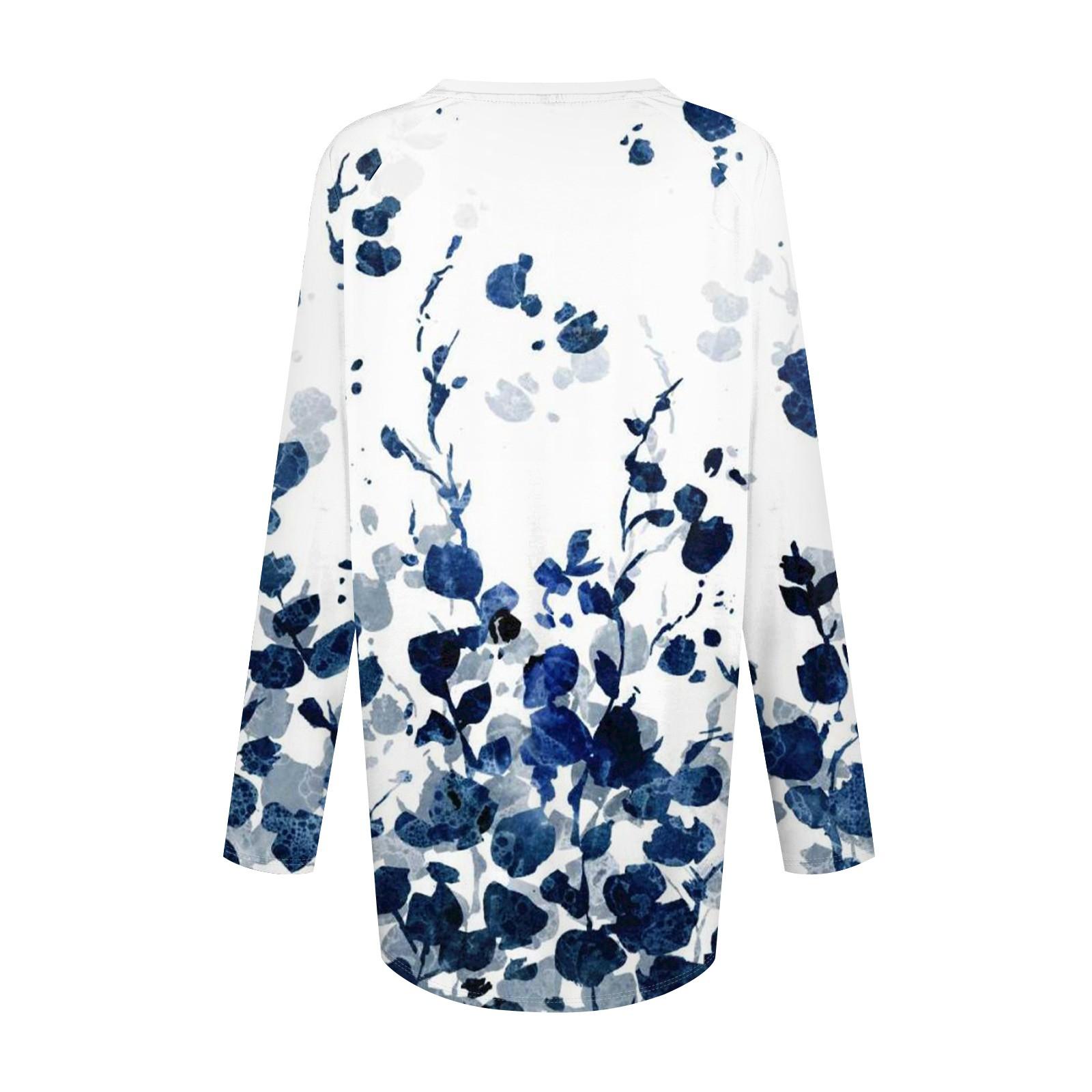 Женская повседневная длинная свободная футболка с длинными рукавами и v-образным вырезом — фото 4