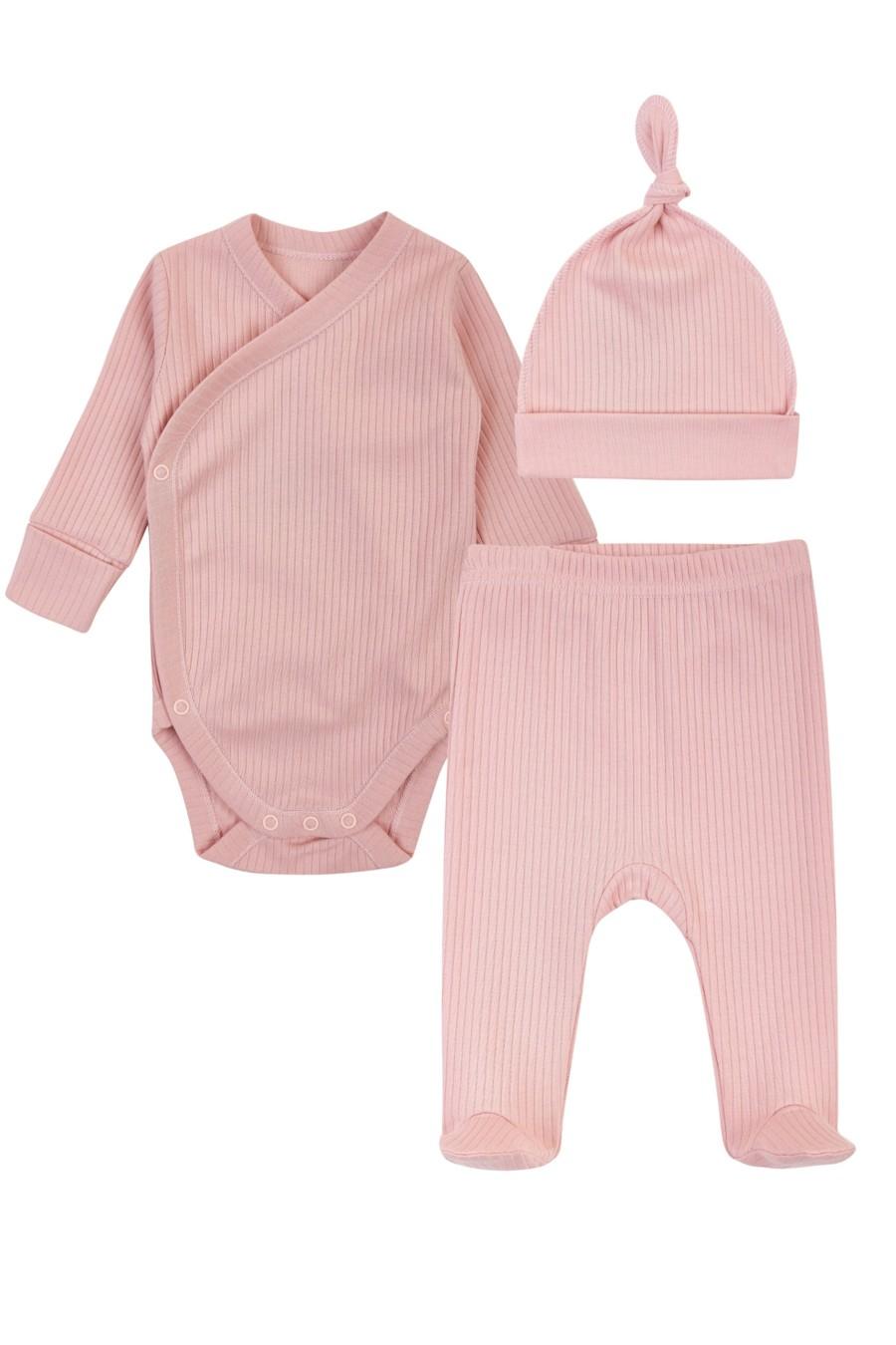 

Комплект: боди, ползунки и шапочка KRAKO (93933) 50-56(cm) рожевий