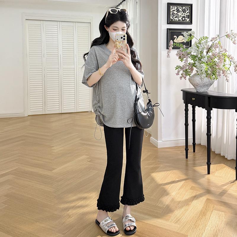 

2026 Plus Size Bamboo Cotton Slim Maternity Set: Comfy T-shirt & Nine-point Casual Pants M