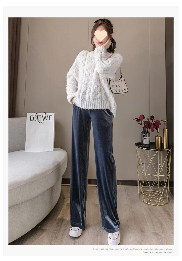 Autumn/Winter High-Waisted Velvet Wide-Leg Maternity Pants - Trendy Loose Fit for Expecting Moms