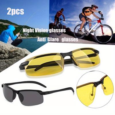2Pcs Night Vision Driving Glasses Fashionable Half Frame Square Sunglasses Men's Night Vision Outdoors Driving Sun Glasses Goggles