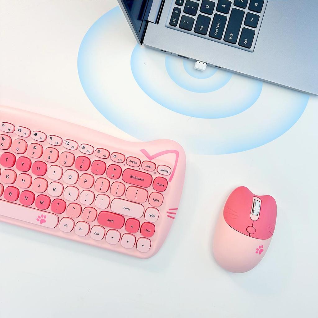 Mofii Cat 2,4g kabelloses Tastatur- und Maus-Set, süße Lippenstift-Punk-Tastaturen und Mäuse-Kombinationen für Laptop, PC, Home Office