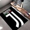 Football Club Area Rug, Juventus FC White J Logo 3 Stars Italian Flag Black Print, Soccer Fan Room Decor, Non-Slip Mat