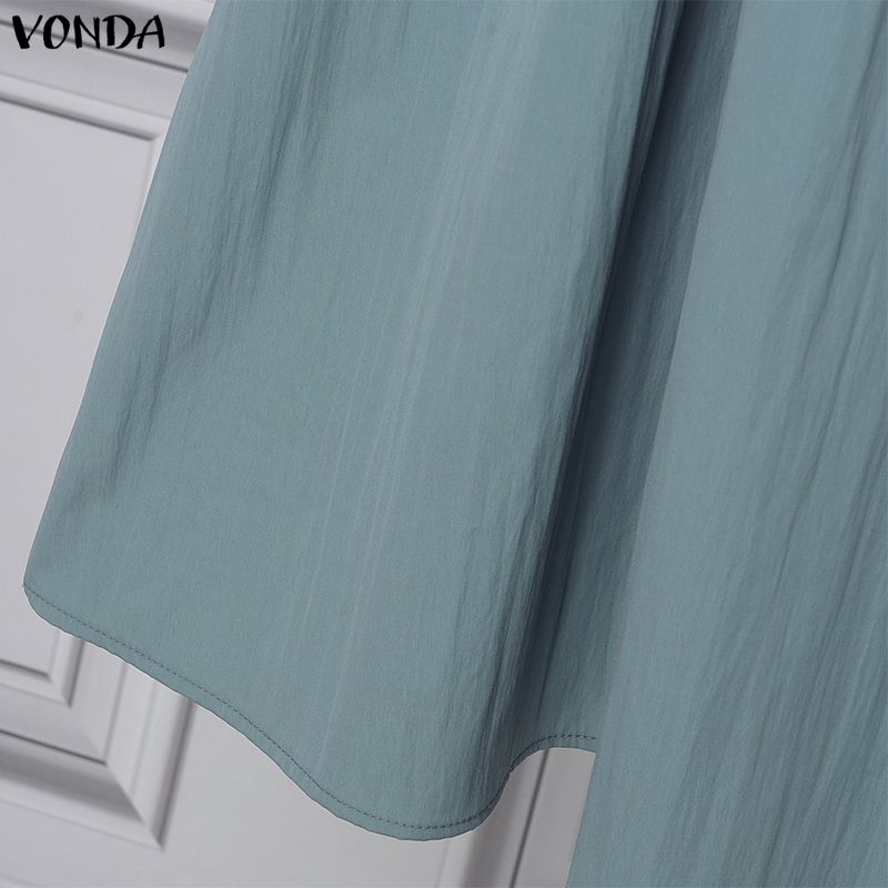 VONDA Vintage Women Stand Neck Short Sleeve Embroidery Patchwork Long Dress