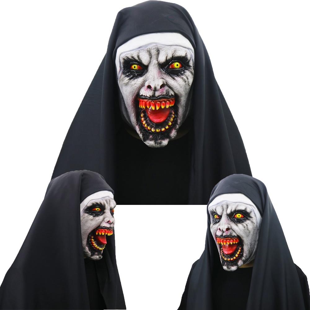 Terrifying Nun Horror Mask Cosplay Valak Scary Latex Full Face With Headscarf