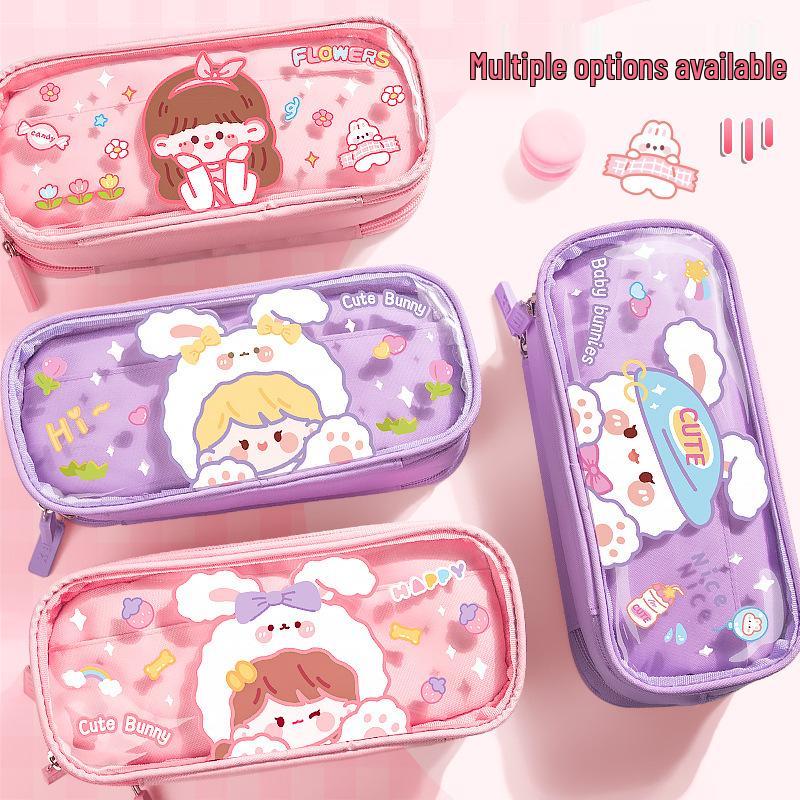Capybara Girl Large Capacity Double-Layer Pencil Case with Double-Opening Window - Stylish & Unique.