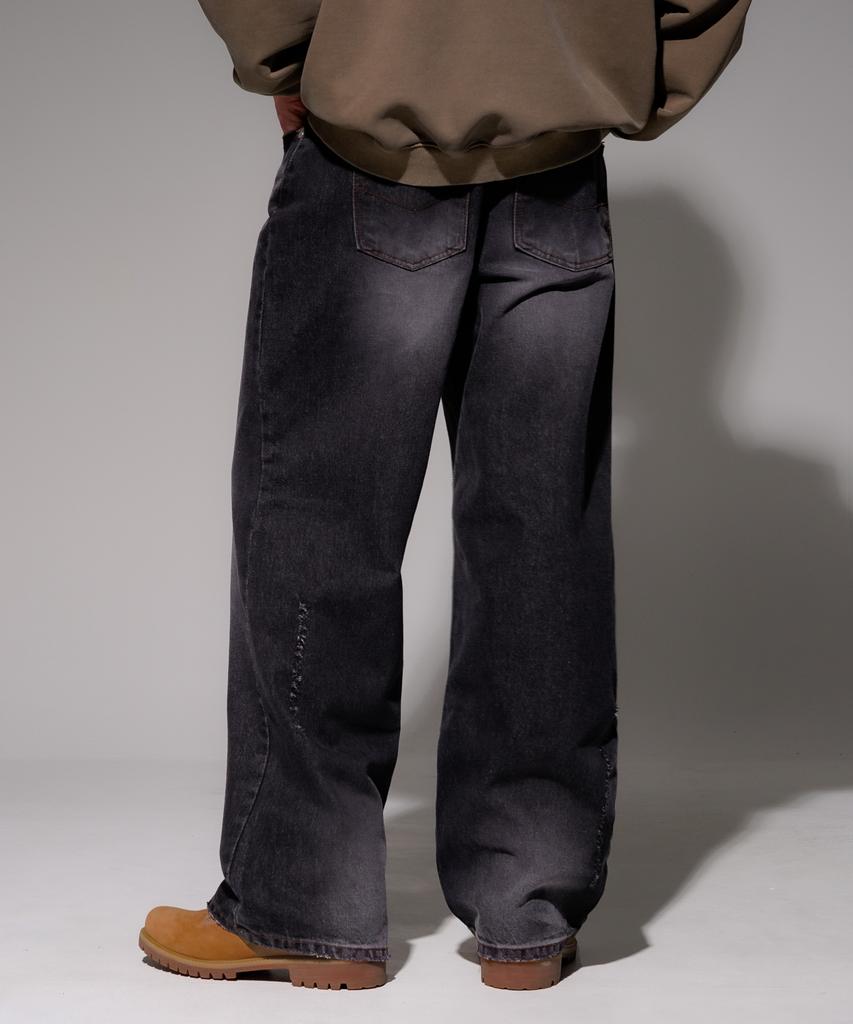 EZKATON Teen Washed Damaged Denim Pants Vintage Black Mmlp6842