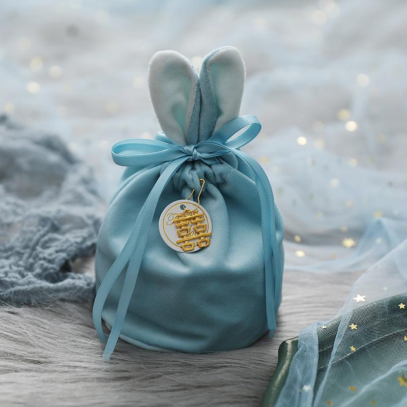 

10pcs Velvet Candy Bags with Handles Fluffy Rabbit-Ear Wedding Party Favor Boxes for Gifts Pearl model&7.5x9cm