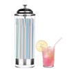 Straw Holder Dispenser 100 PCS Striped Straws Include - Clear  Drinking Straw Container with Stainless Steel Lid Storage Box