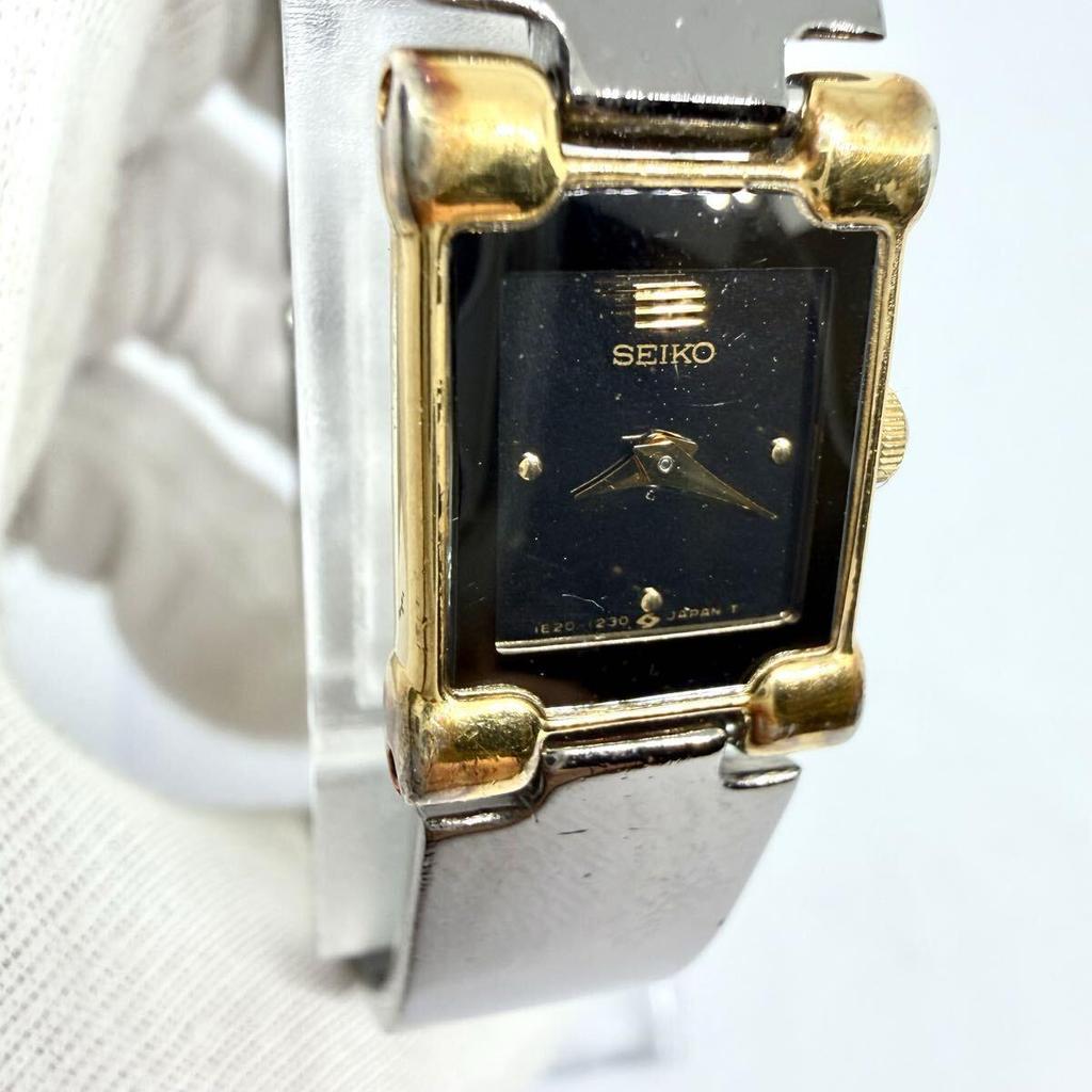 Used New battery SEIKO Bangle Watch 1E20-5750 Square Ladies Seiko Quartz Working