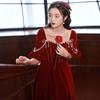 Velvet toasting dress bride 1011 new return engagement dress dress burgundy can usually wear small people