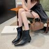 New Popular Star Style Square Toe Patent Leather Women Ankle Booties Autumn Winter High Heels Modern Luxury Boots Shoes