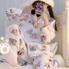 Ice Silk Pajamas Women'S High-End Cute Cat Long-Sleeved Thin Loungewear Fashion Suit