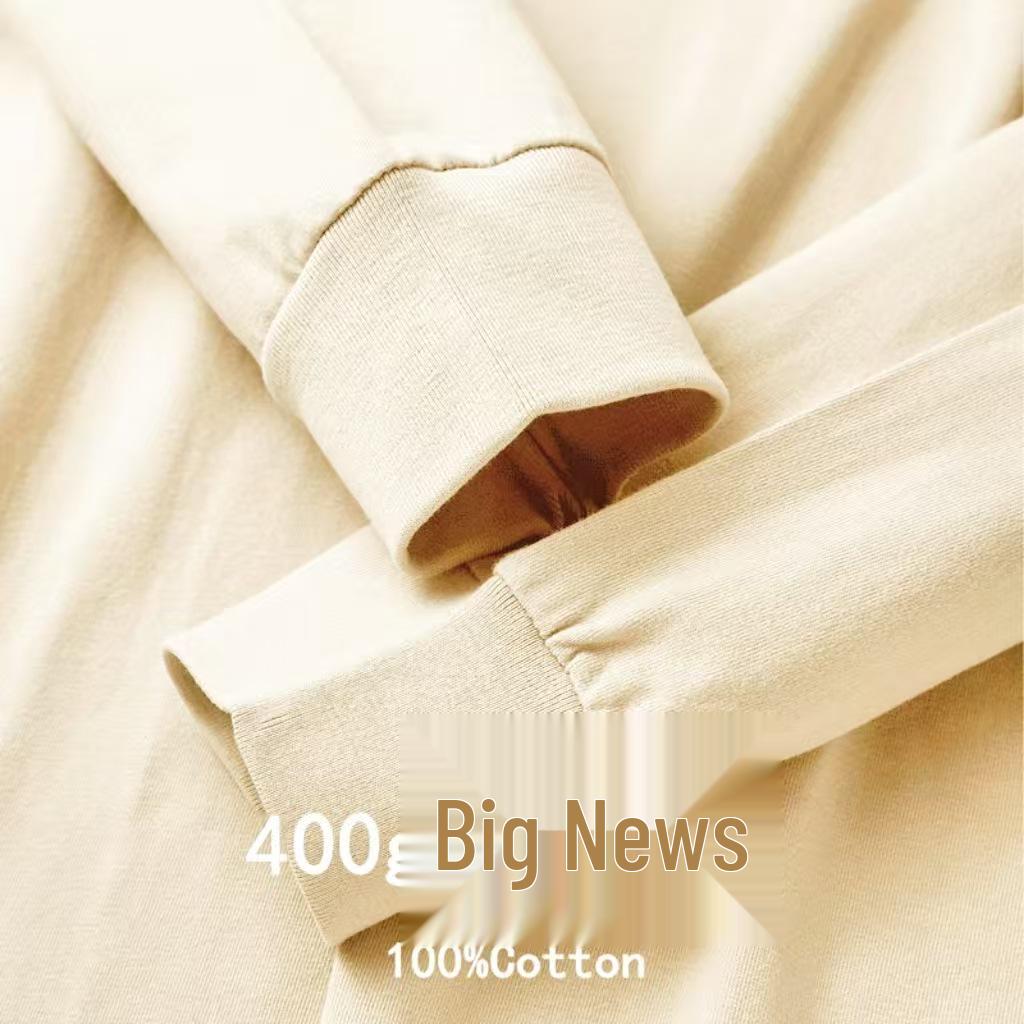Unisex Heavyweight 400g Pure Cotton Long Sleeve Whitening T-Shirt – Thick, Non-Transparent, Casual Base Layer