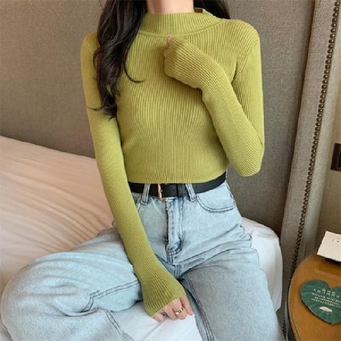 Versatile Candy Color Knit Sweater - Long Sleeve Base Layer for Autumn/Winter 2023