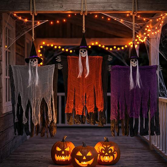 38" Halloween Hanging Witch Decoration, Spooky Scary Flying Skeleton Ghost for Outdoor, Indoor Haunted House Porch Yard Patio Decor