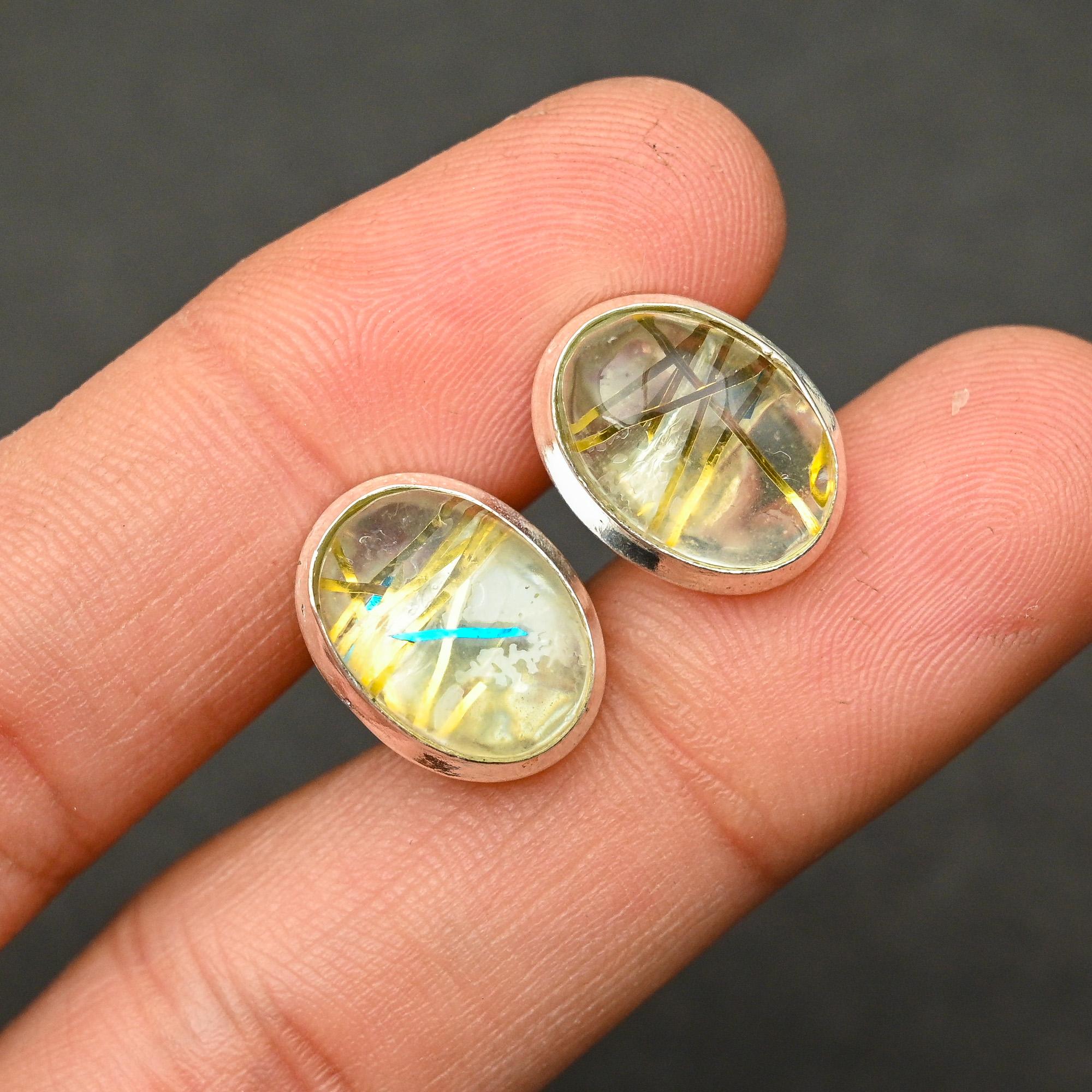 

Мужские ювелирные изделия запонки из серебра 925 пробы с золотым рутиловым кварцем