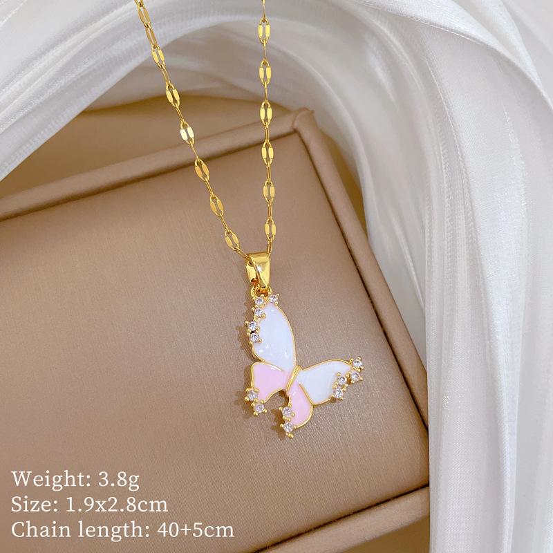 Titanium Steel, Full Diamond Square Zircon Light Luxury Temperament Gorgeous Full Diamond Necklace Female Versatile Collarbone Chain Titanium Steel