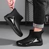 Short Rain Shoes Men's Waterproof and Non-slip Integrated Fleece Rain Boots Fashionable Cotton Chef Shoes