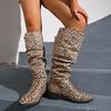 Lady Boots Boots-Women Winter Footwear  Shoes Sexy Thigh High Heels High Sexy 2025 Med Rubber Leopard Cowboy Over-the-Knee Point