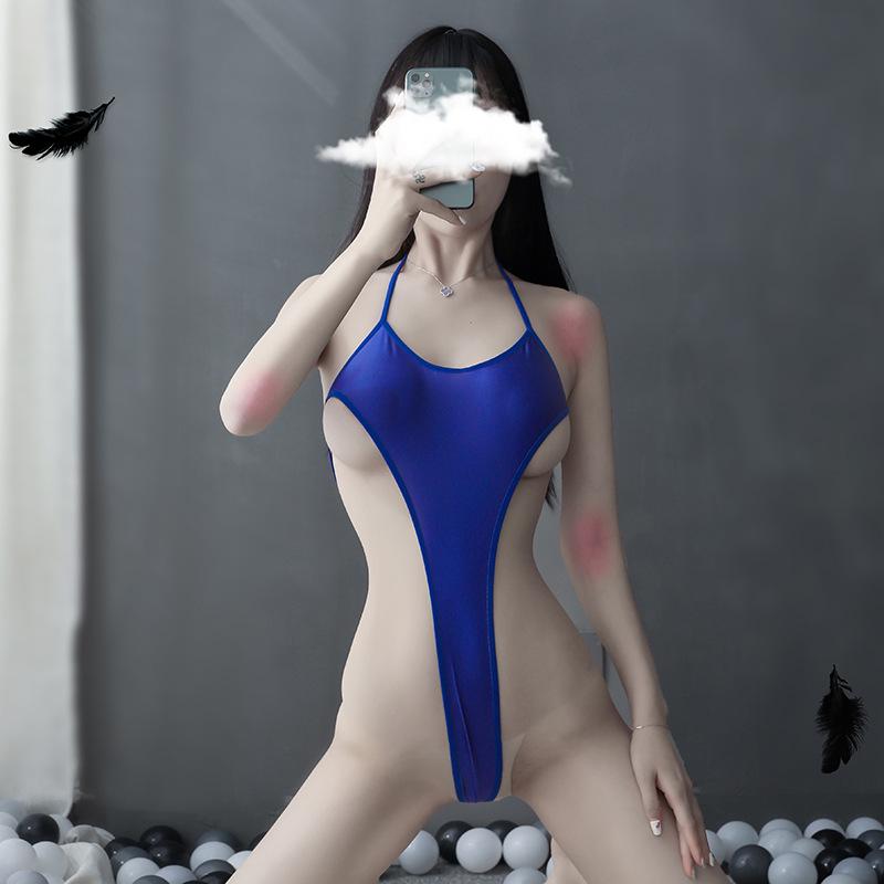Hochelastischer glänzender Cosplay Schulbadeanzug Body Erotische Dessous für Frauen