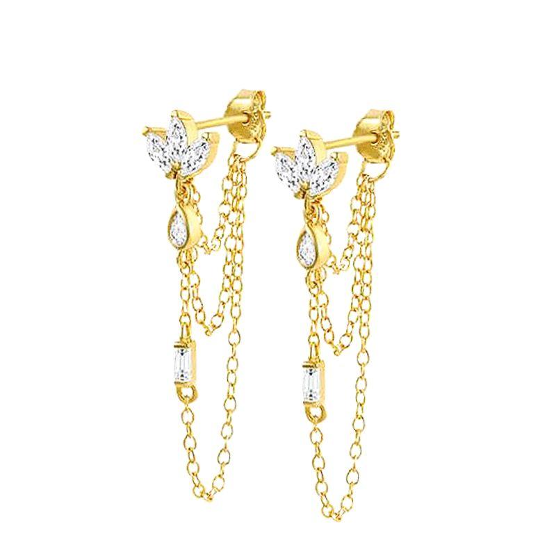 925 Silver Needle Long Chain Stud Earrings For Women Exquisite Zircon Geometric Tassel Pendant Earrings Luxury Jewelry