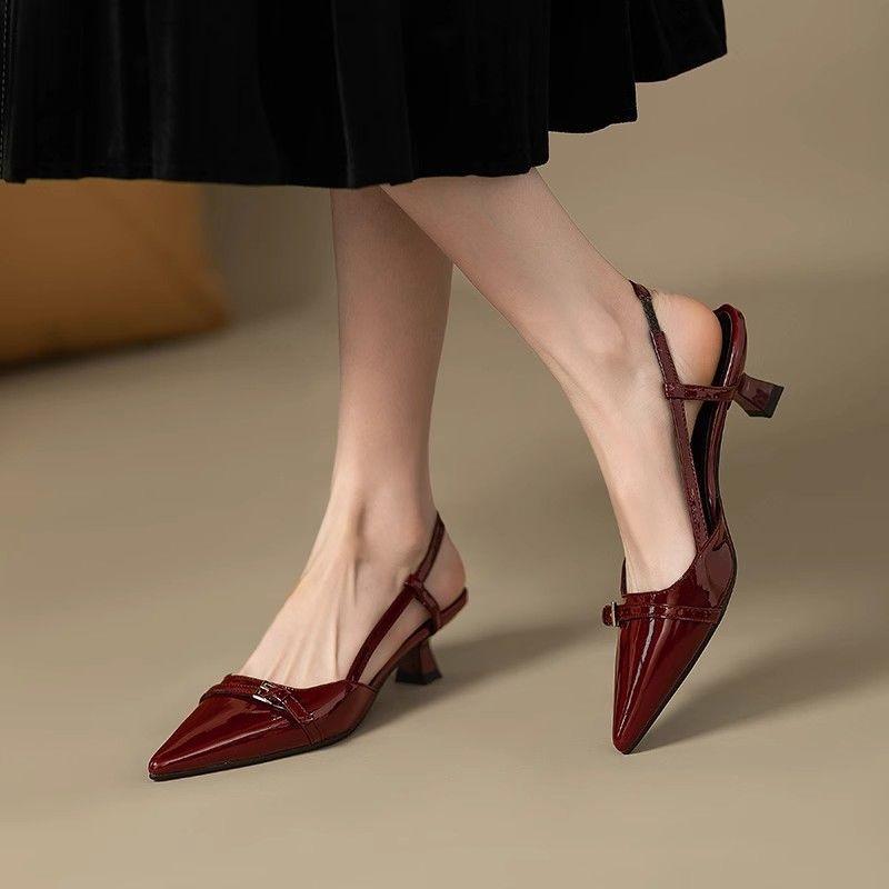French Soft Leather Pointed Patent Leather Bag Head Sandals Women's Summer 2025 New Fairy Style Retro Versatile Stiletto Empty Shoes